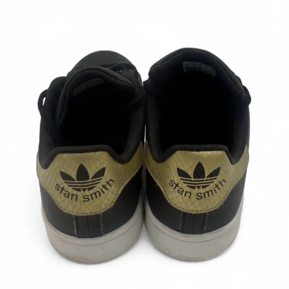 Adidas Stan Smith Kids 4.5 Black Gold Sneakers Fits Womens 6.5 Unisex Classic